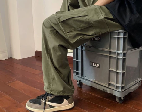 裤子男日系复古直筒束脚工装裤男潮牌宽松百搭...