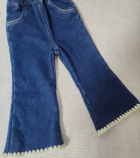 女童加绒牛仔裤 喇叭牛仔裤 新款 尺码 9...
