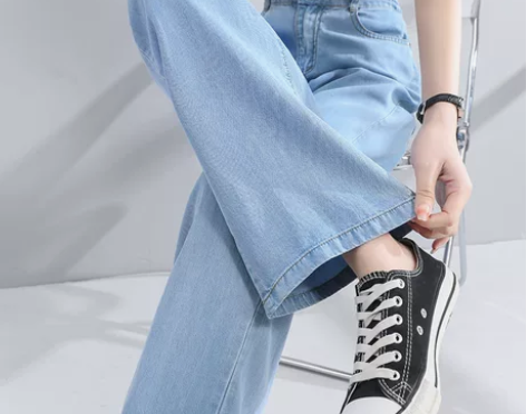 拉夏贝尔天丝牛仔裤女2022新款薄款高腰阔...