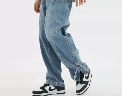 ATRY美式复古蓝色拉链长裤子男  秋季国...