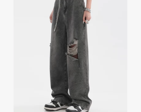 破洞牛仔裤女夏季2022新款设计感小众宽松...