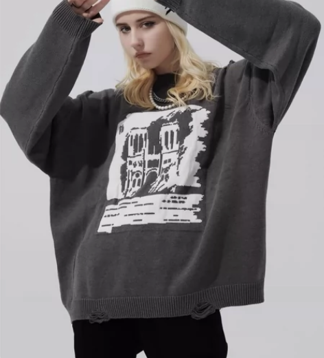 CODICE潮牌巴黎圣母院破洞毛衣 尺码：...