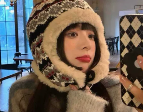 毛线帽子女韩版复古显脸小冬季毛绒加厚保暖骑...