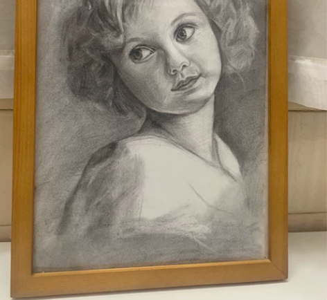 手绘素描作品 尺寸8开带木质画框（26.6...