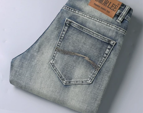 复古灰色牛仔裤男弹力修身小脚长裤子秋季百搭...