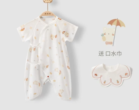 乖奇熊 婴儿连体衣服宝宝纯棉和尚服短袖0-...