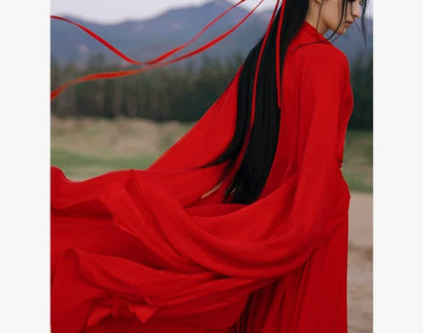 红色魏晋古风武侠古装汉服女中国风古典舞蹈演...