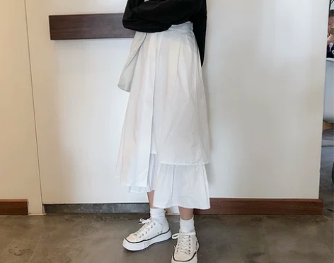2019年新款春秋季不规则半身裙女长裙高腰...
