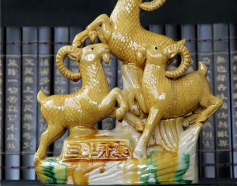 唐三彩羊陶瓷三羊开泰桌面摆件工艺品如意羊礼...