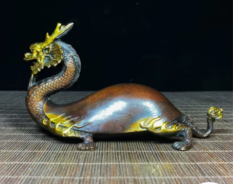 复古工艺纯铜鎏金龙龟，古铜材质做工优良，题...