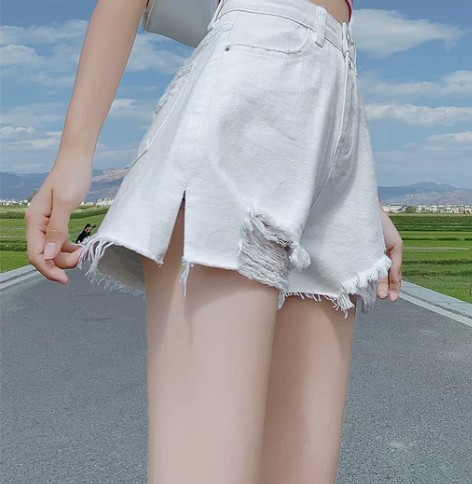 短裤女 短裤热裤白色牛仔女宽松2022夏季...