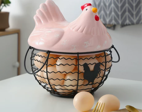创意母鸡收纳篮子 家用鸡蛋篮框子可提手水果...