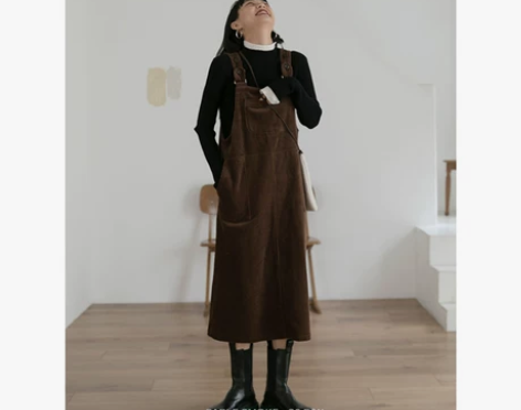 SableSmoke灯芯绒背带裙女秋冬法式...