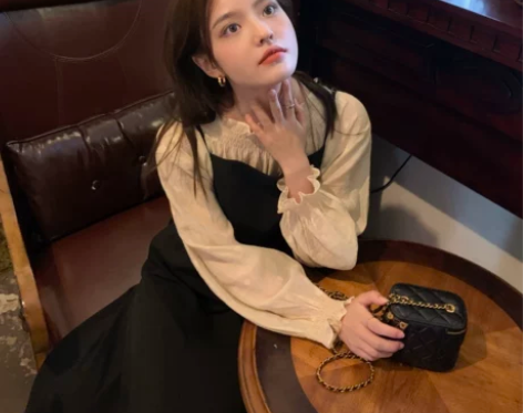 宽松显瘦黑色背带裙连衣裙吊带裙衬衫上衣 全...