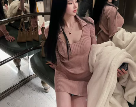 green大姐姐【温柔港湾】灰粉翻领修身显...