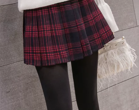 毛呢百褶裙高腰格子a字半身裙女秋冬2021...