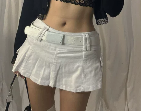 美式复古辣妹超短裙防走光裙子纯色百褶裙低腰...