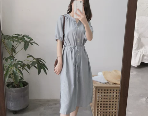 又见小夕2018夏季新款衬衫裙子冷淡风极简...