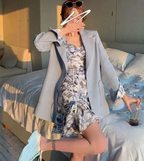 港风复古chic网红时尚减龄西装早春季洋气...