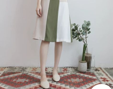 清新气质百搭小高腰撞色A字半身裙中裙伞裙韩...