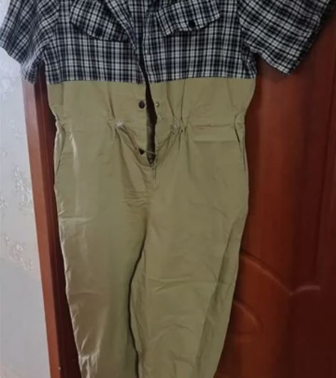 连体裤。格子拼接。纯棉。休闲时尚。90-1...