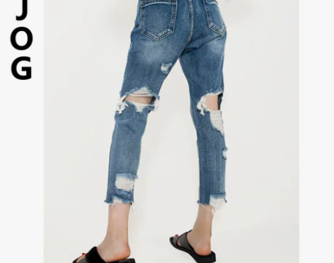 SJOG2022春秋新款高腰前后破洞牛仔裤...