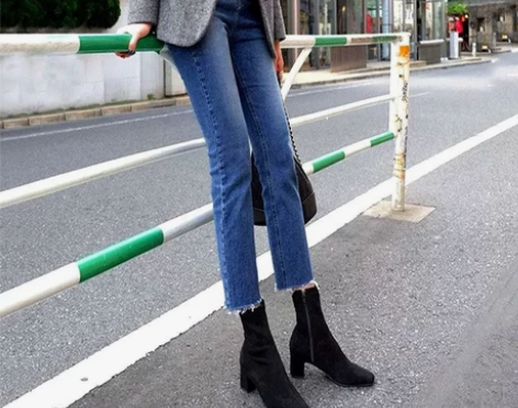 加绒牛仔裤女冬季小个子高腰日式气质直筒弹力...
