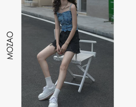 MZ设计感蓝色碎花吊带背心女2021夏季新...