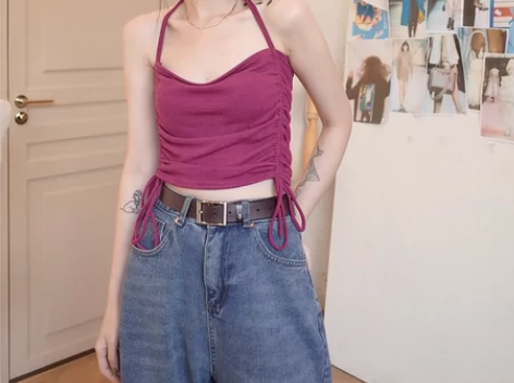 GILLANN欧美外穿辣妹挂脖吊带背心女抽...