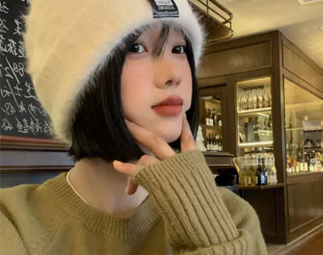 贴布毛绒帽女秋冬季韩版显脸小兔毛帽子日系大...