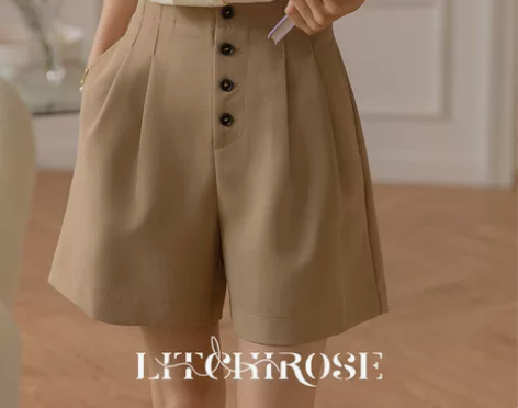 Lycheerose荔枝肉 奶茶色短裤女夏...