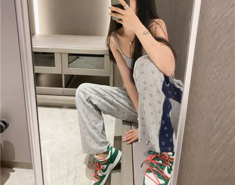 2020夏新款港风笑脸灰色拼接松紧腰阔腿裤...