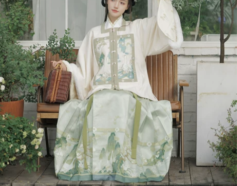 桔屿汉服 晴江观鸭原创女明制琵琶袖加厚方领...