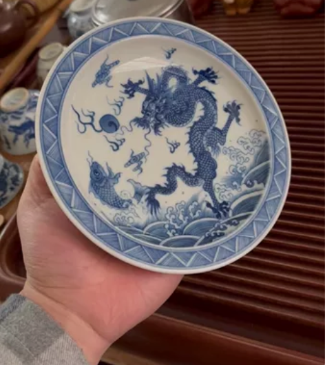 清三代鱼化龙景德镇手工手绘柴窑壶承,直径1...