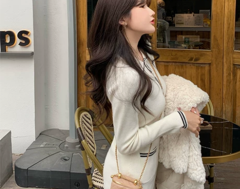 白色针织小香名媛风连衣裙女秋冬纯欲法式内搭...