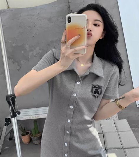 可交换，polo衫小个子辣妹收腰修紧身性感...