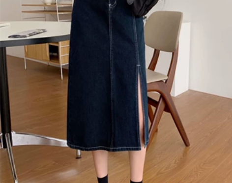 大码胖mm牛仔半身裙女夏季2021复古开叉...