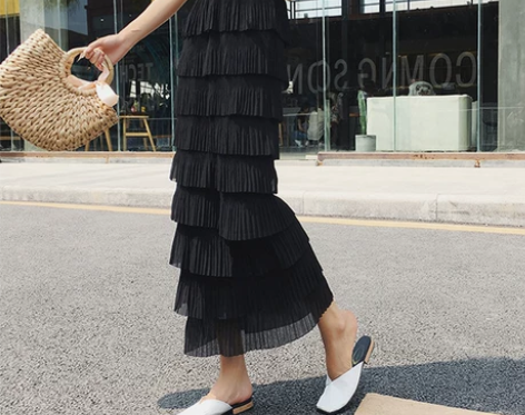 雪纺百褶裙女2020新款秋夏白色蛋糕裙半身...