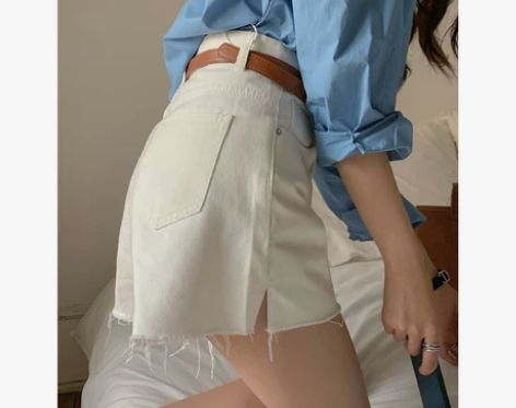 SU显瘦显高白色牛仔短裤女夏薄款高腰宽松a...