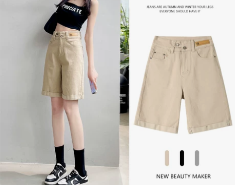 五分牛仔短裤女2022年夏季薄款高腰a字阔...