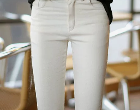 2016春秋季夏新款牛仔裤女修身薄铅笔裤米...