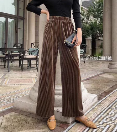 可换金丝绒阔腿裤女高腰品垂感2020年新款...