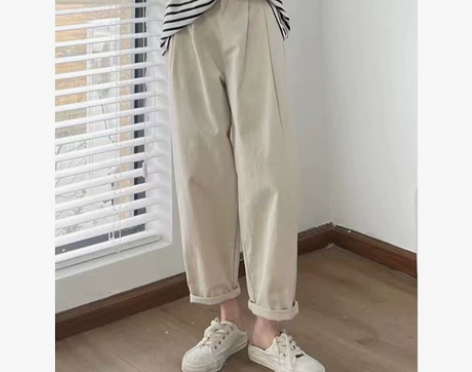 直筒工装裤子女夏季薄款大码胖mm高腰显瘦阔...