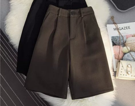 黑色毛呢短裤女外穿2021秋冬季韩版宽松高...