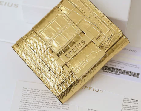 爱普氏钱包短款女钱包真皮金色招财钱包鳄鱼纹...