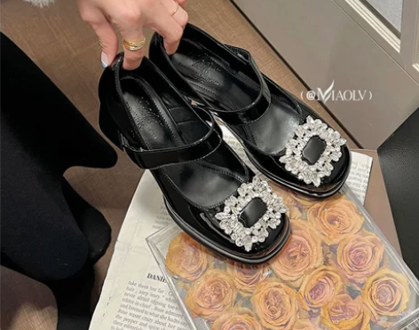 「妙侣」大雪花扣哦~水晶钻扣中高跟防水台粗...