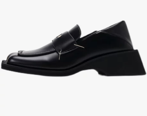 蝶翅异型鞋头小皮鞋女英伦风复古玛丽珍鞋黑色...