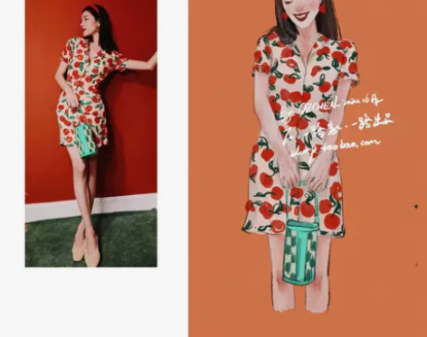 钟楚曦同款法式设计感少女V领小苹果印花可咸...