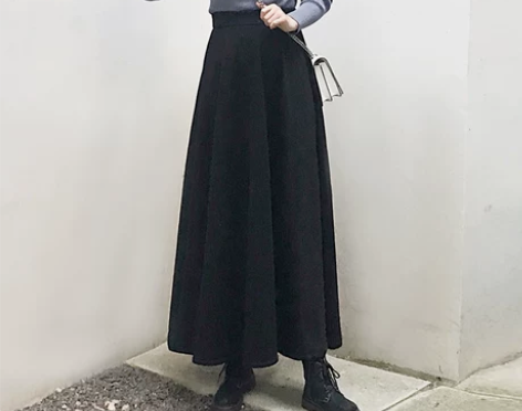 古韵自制长款大摆裙显瘦松紧高腰及踝中长半身...