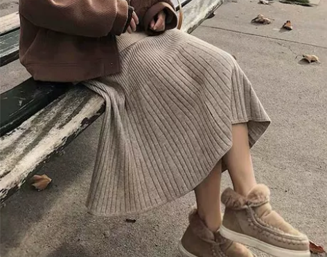 秋冬韩版女装百褶大摆裙高腰针织半身裙a字裙...